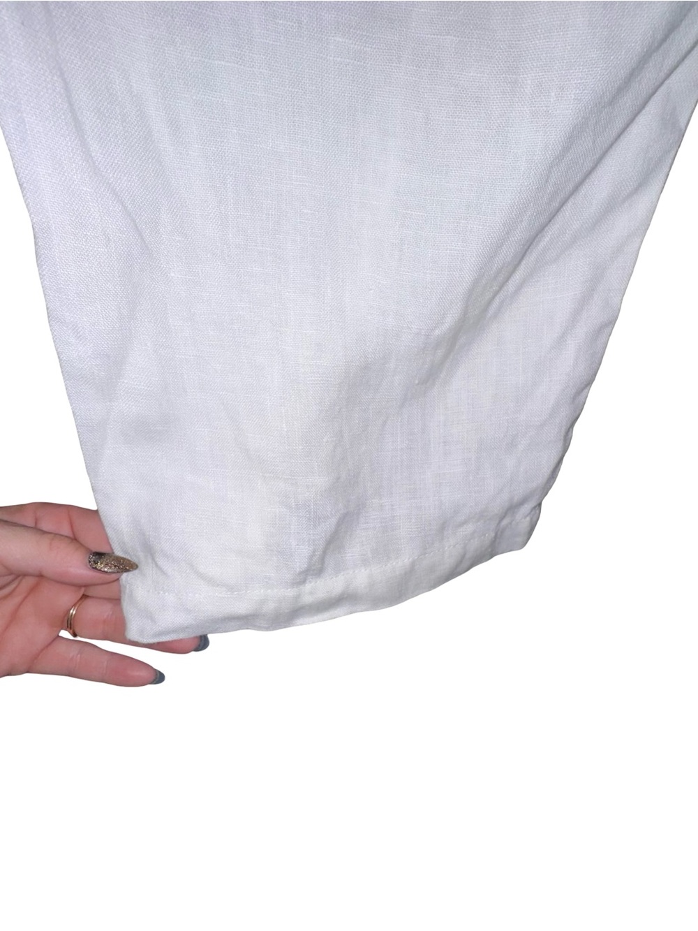 Peck & Peck Linen Pants White Elastic Waist Button hem Coastal Grandma Resort - Picture 4 of 7